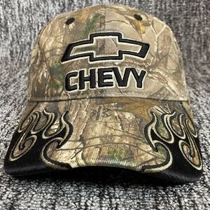 Vintage Chevy Camo Hat Realtree Xtra Embroidered Flames Signatures Stretch L XL